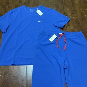 Figs Scrub Set Men's Blue 2XL Leon Top, Pisco 2XLT Cargo Pants New Nurse medical